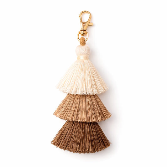 Adorno colgante borla triple para bolso Marrón