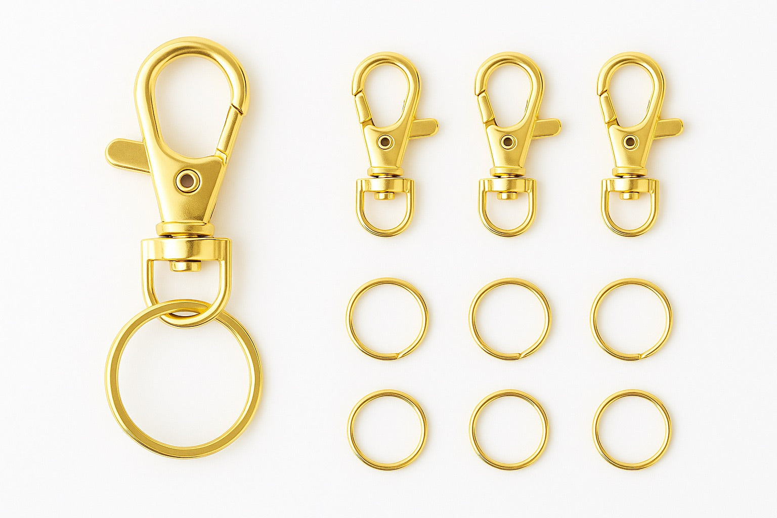 Llaveros circulares metálicos con gancho tipo clip color dorado