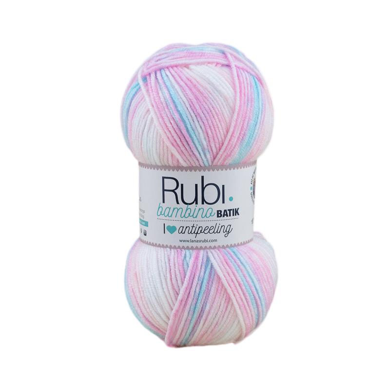 Pelote de batik Rubi Bambino – 100 g de laine multicolore anti-boulochage, spéciale enfants