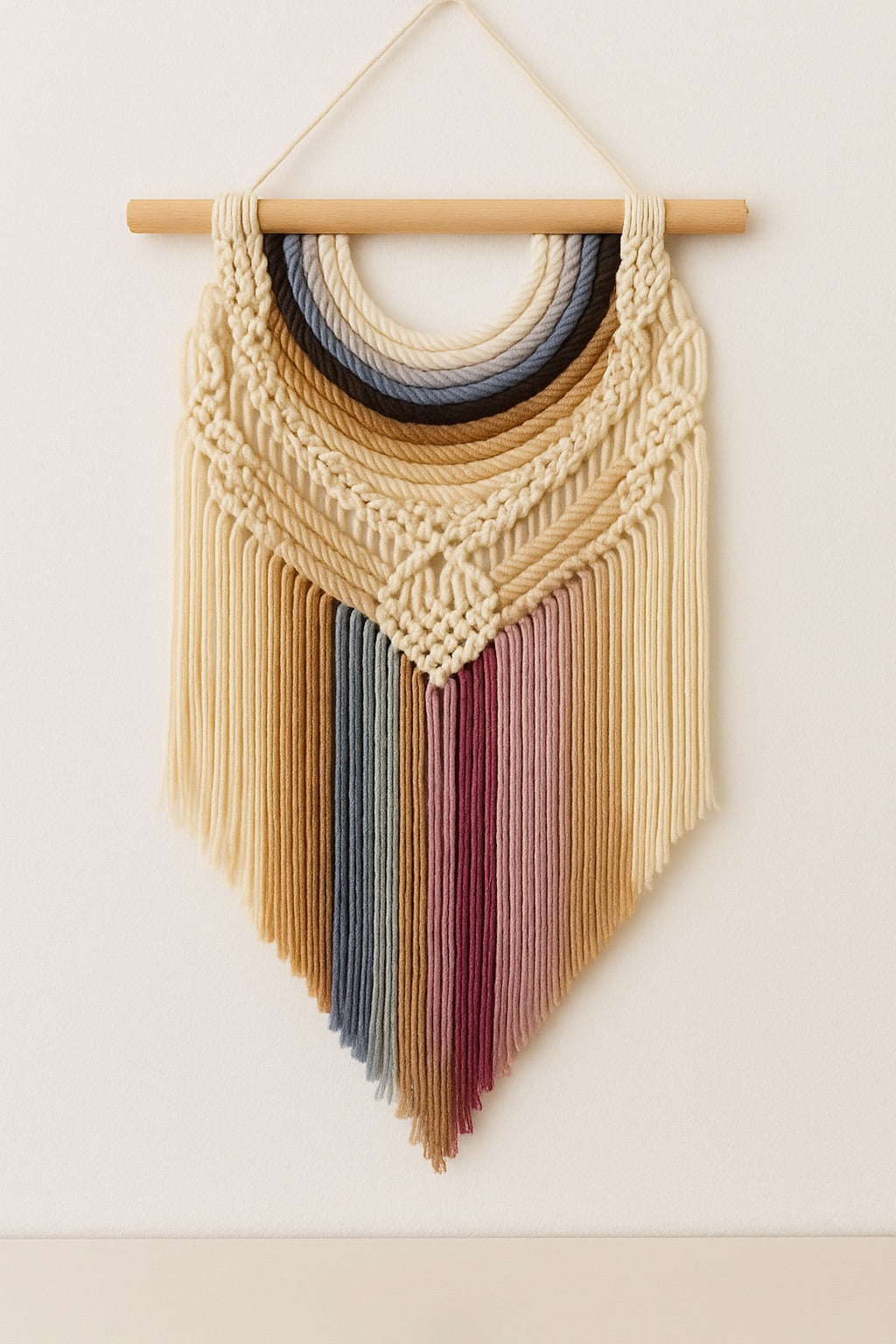 Tapiz de macramé con cordón en varios colores