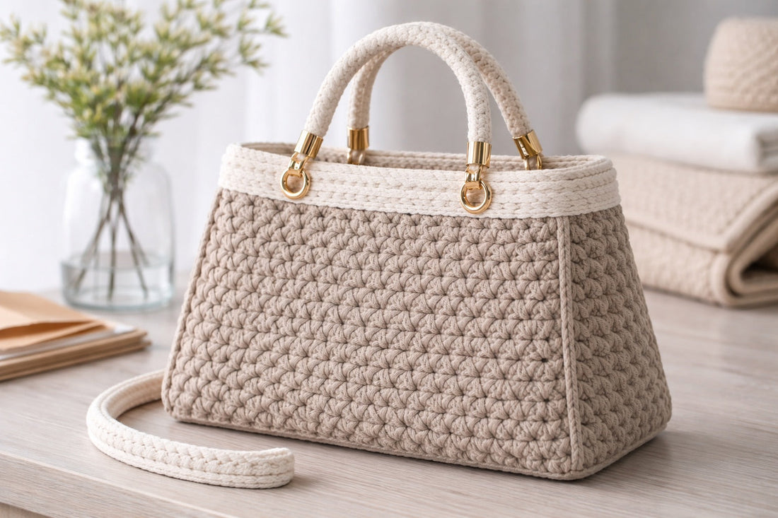 Bolso trenzado de crochet taupe
