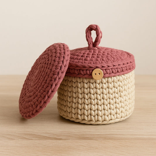 Cesta de ganchillo con tapa Aurora
