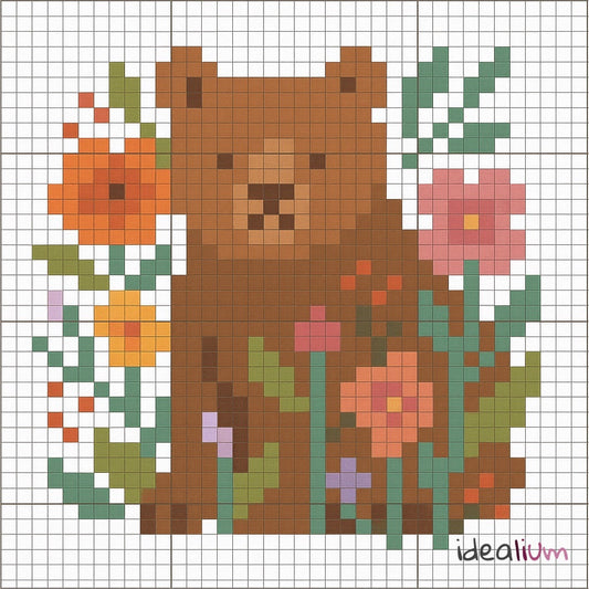 Oso floral — Diagrama de punto de cruz natural y moderno