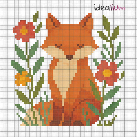 Zorro en flor — Diagrama de punto de cruz natural y moderno