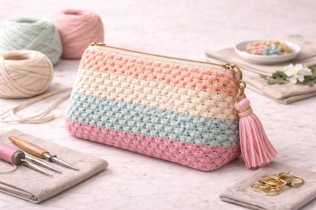 bolsita de crochet en tonos pastel