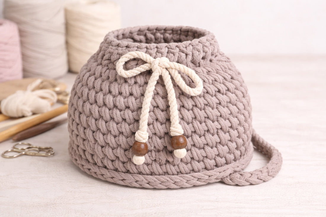 bolso redondo tejido a mano