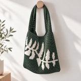 Kit La Ramita – Saco tote em croché – Nature · Algodão básico suave e versátil (Cor) 114 Verde-escuro