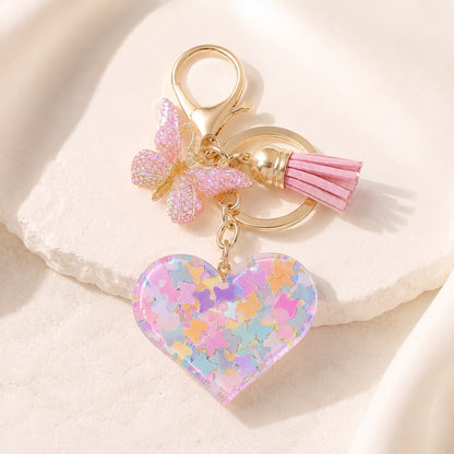 Charm Corazón Mariposa multicolor para bolso con mosquetón dorado