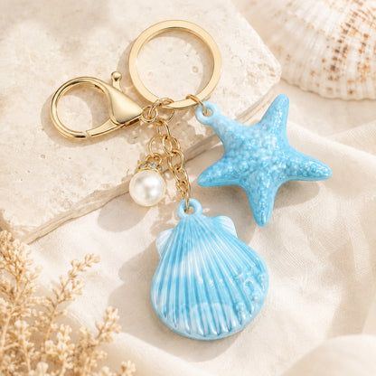 Charm Mar para bolso con estrella de mar y concha azul