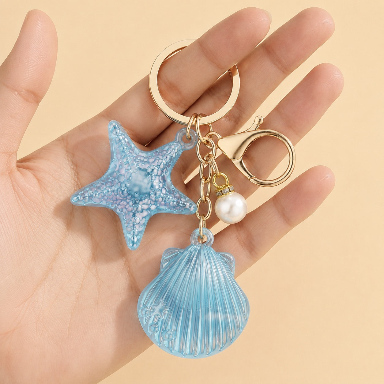 Charm Bag Mar para bolso con estrella de mar y concha azul 
