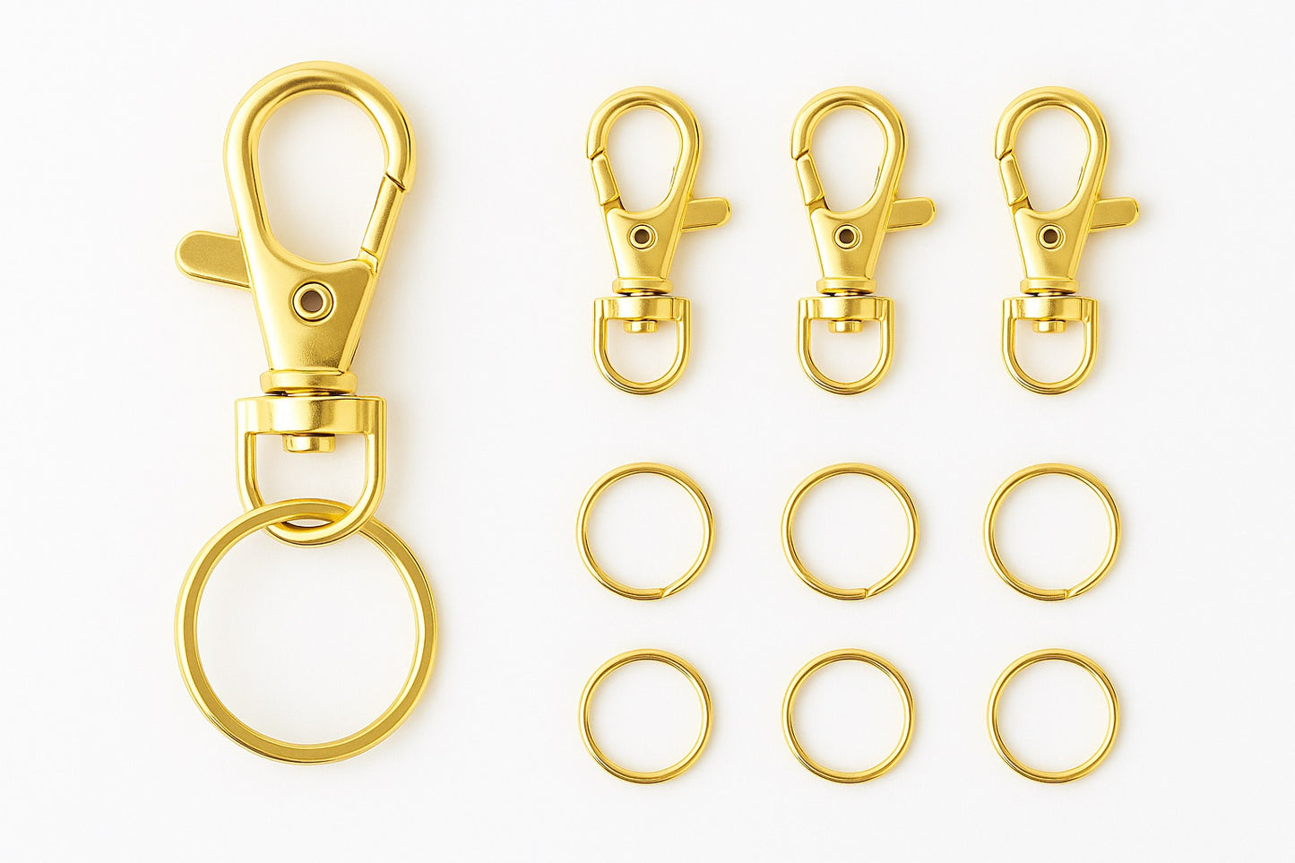 Llaveros circulares metálicos con gancho tipo clip color dorado