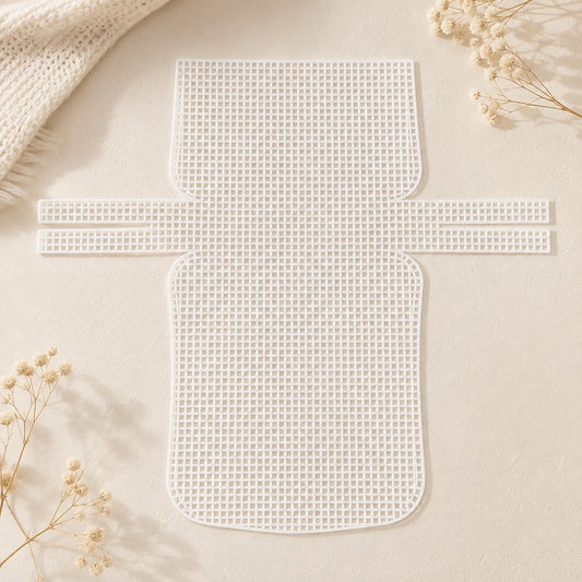 Malla plástica precortada para bolso con solapa redondeada y agujeros de 4 mm