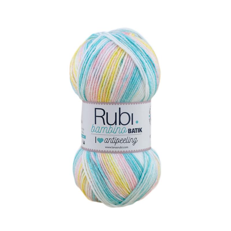 Pelote de batik Rubi Bambino – 100 g de laine multicolore anti-boulochage, spéciale enfants