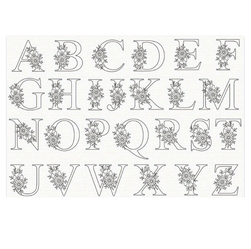 Plantillas hidrosolubles para bordar – Alfabeto con motivos florales