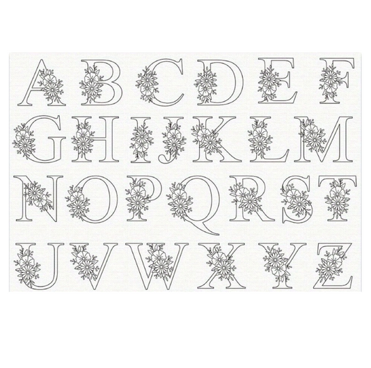 Plantillas hidrosolubles para bordar – Alfabeto con motivos florales