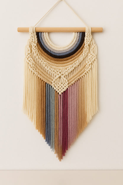 Tapiz de macramé con cordón en varios colores